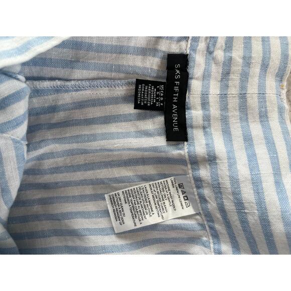 Saks Fifth Avenue Striped Midi Skirt Women L Blue White Linen Button Front‎ - Picture 3 of 4